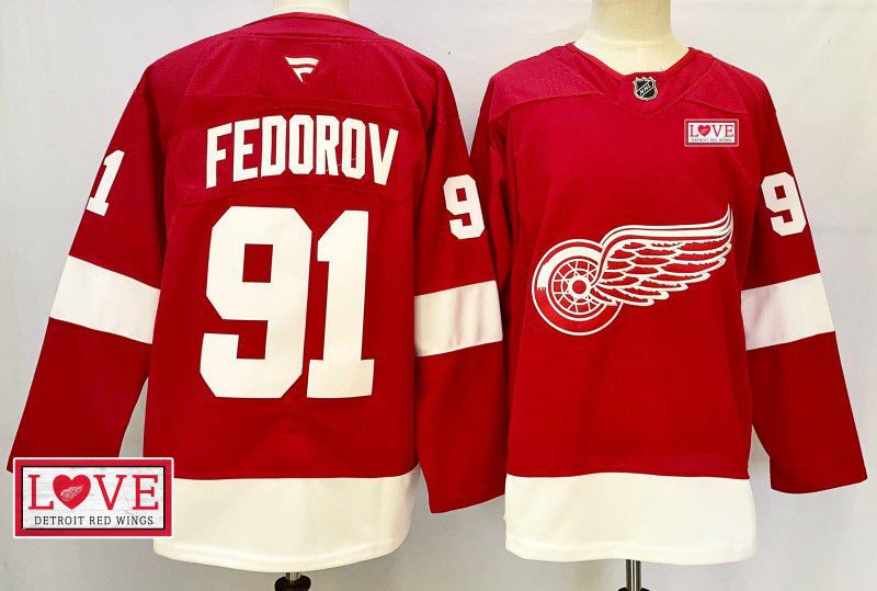 Men Detroit Red Wings #91 Fedorov Red Fanatics 2025 NHL Jersey style 5